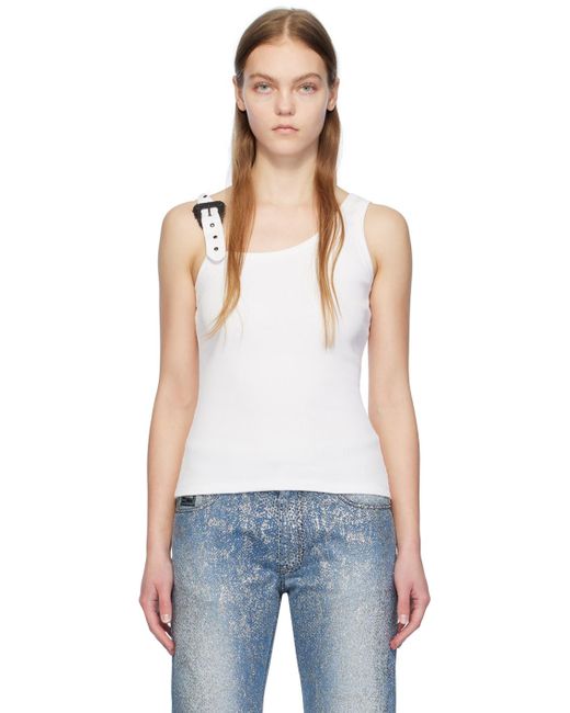 Versace Blue White Ribbed Tank Top
