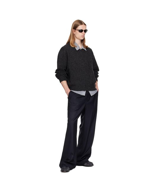 TONYWACK Blue Pinstriped Wool Belted Trousers for men