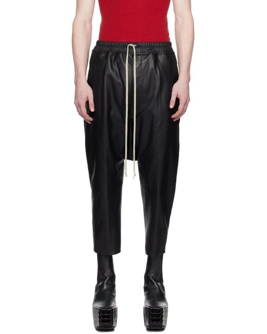 Rick Owens Black Cropped Leather Pants for men