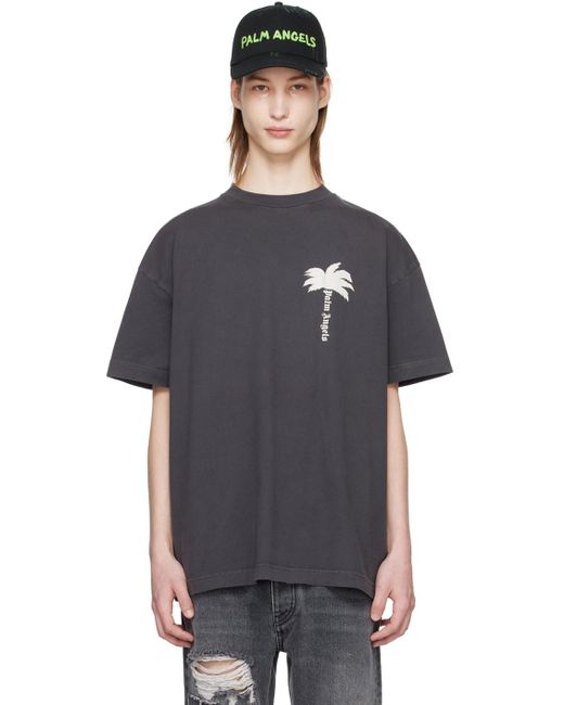 Palm Angels Black Gray 'the Palm' T-shirt for men