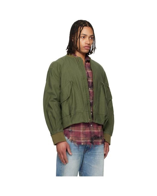 R13 Green Khaki Bubble Bomber Jacket for men