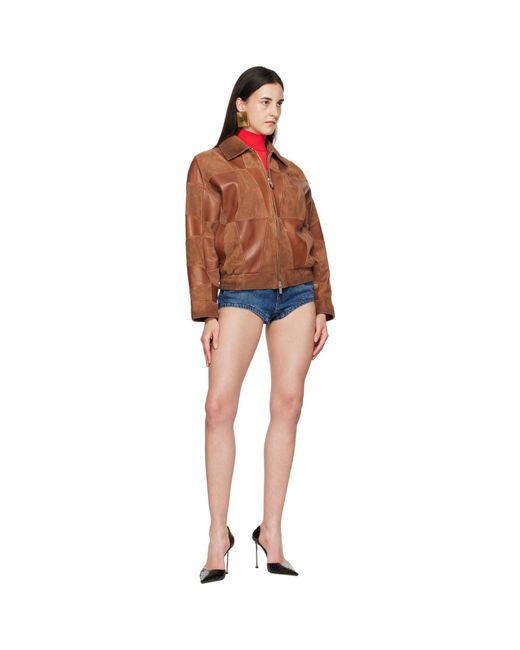 Versace Brown Tan Blouson Leather Jacket