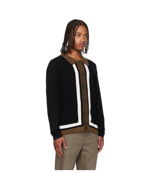HUGO Black Button-Up Striped Cardigan for men
