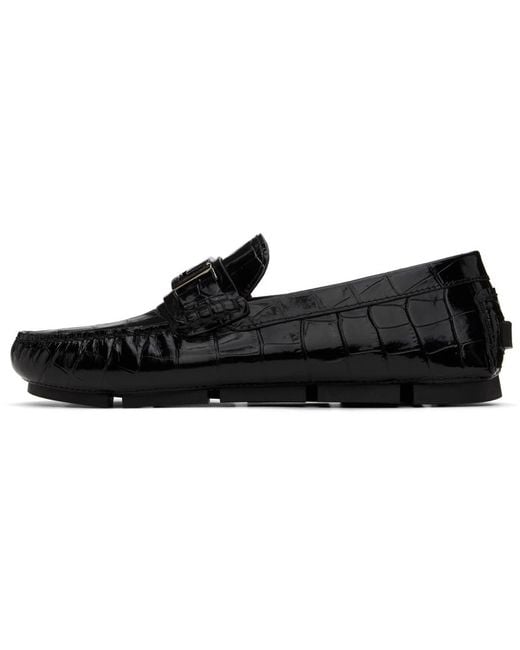 Versace Black Croc-Effect Leather Driver Loafers for men