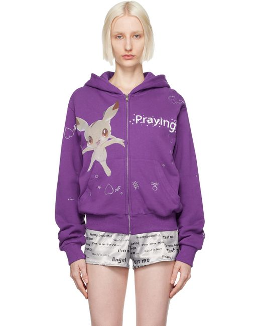 Pull À Capuche Mauve À Image PRAYING en coloris Purple