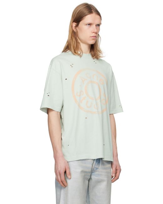 メンズ Acne ブルー リラックスフィット ロゴ Tシャツ Multicolor