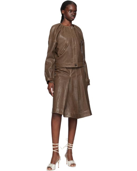 Saks Potts Brown Nicoline Leather Midi Skirt