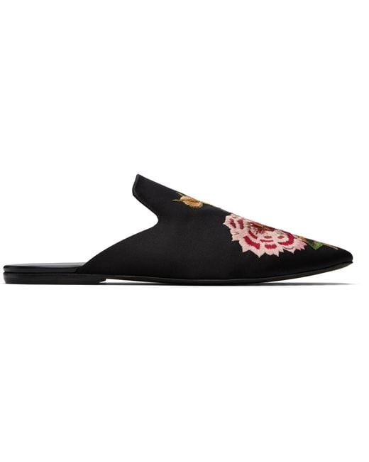 Dries Van Noten Black Embroidered Mule Loafers for men