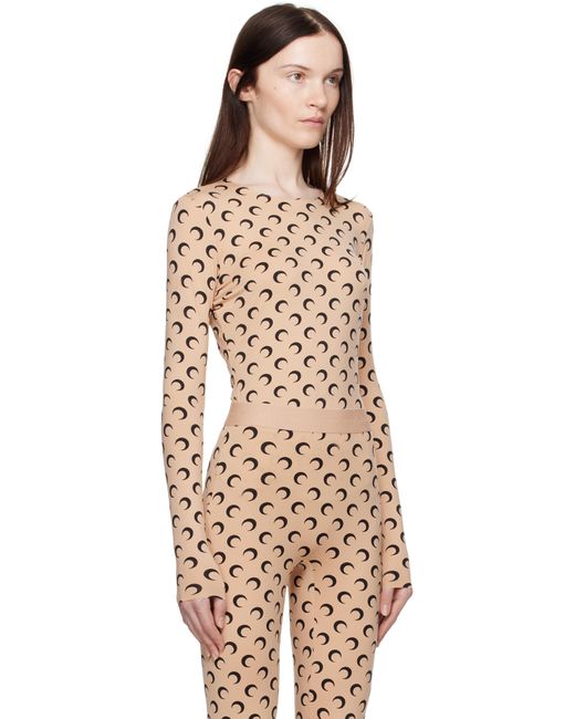 T-Shirt Brun Clair À Effet Seconde Peau En Jersey À Motif À Logos MARINE SERRE en coloris Natural