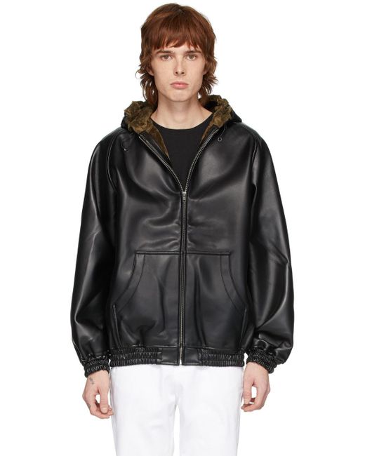 Random Identities Faux-leather Zip Hoodie in Black for Men | Lyst