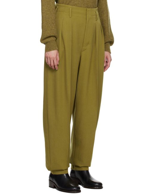 Lemaire Green Pleated Tapered Trousers