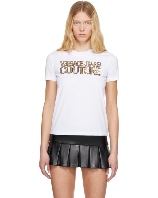 Versace Jeans Couture ホワイト スパンコールロゴ Tシャツ Black