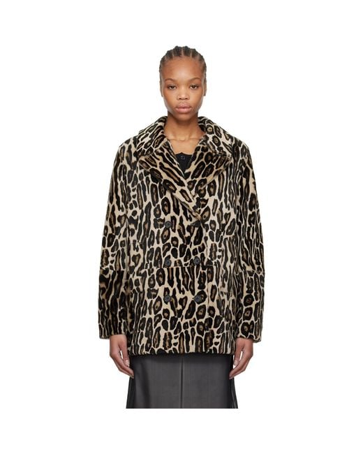 Re/done Black Leopard Shearling Peacoat
