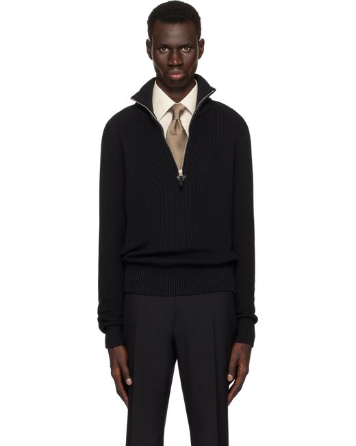 Tom Ford Black Silk Merino Rib Quarter Zip Sweater for men