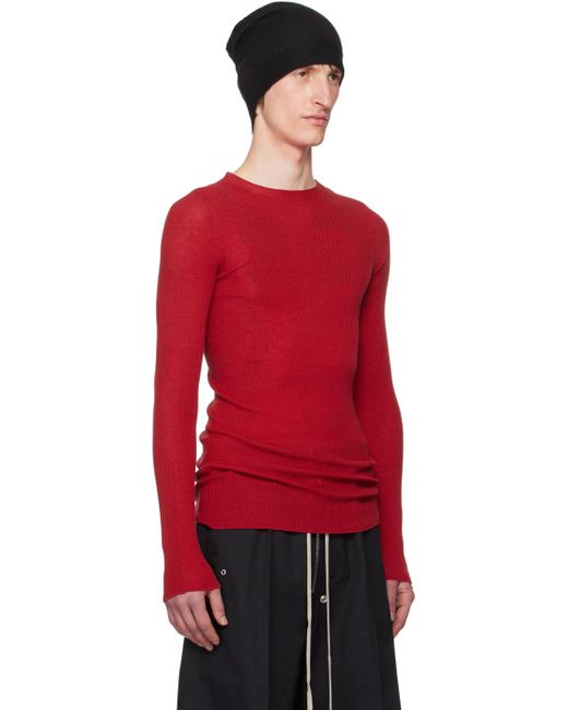 Rick Owens Red Ribbed Sweater for men