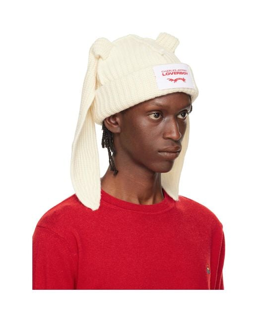 Charles Jeffrey Red Off- Chunky Rabbit Beanie for men