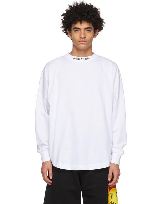 Palm Angels Logo Long Sleeve T-shirt in White for Men | Lyst Canada