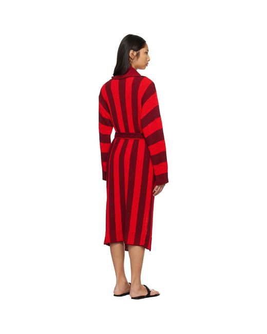 Dries Van Noten Red Burgundy Loose Belted Cardigan