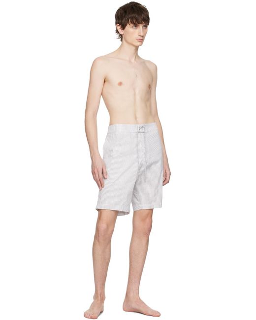 Thom Browne White Gray Stripe Swim Shorts for men