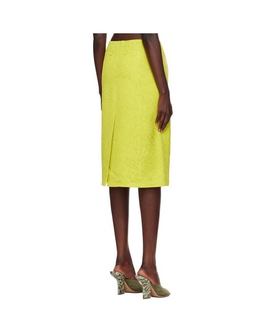 Dries Van Noten Yellow Matelassé Midi Skirt