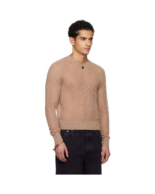 Dries Van Noten Black Taupe Lace Stitch Alpaca Sweater for men