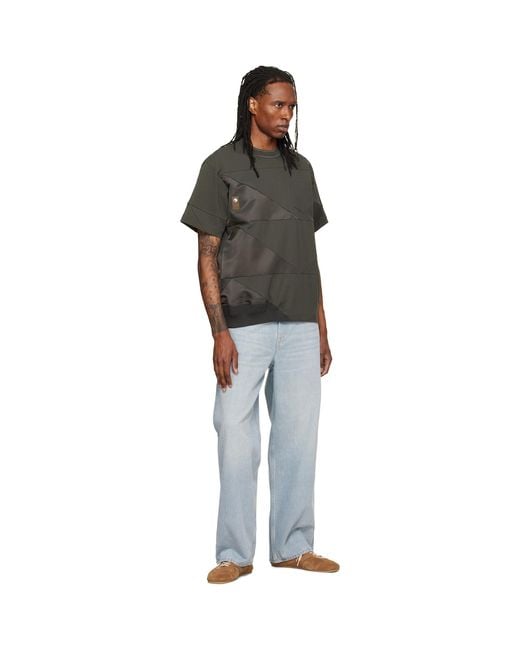 Sacai Black Khaki A.P.C. Edition Quilts T-Shirt for men