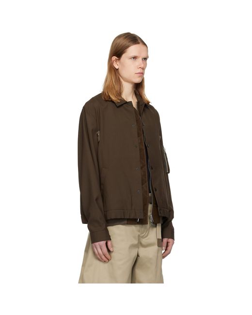 Sacai Brown Suiting & Nylon Twill Bomber Jacket for men