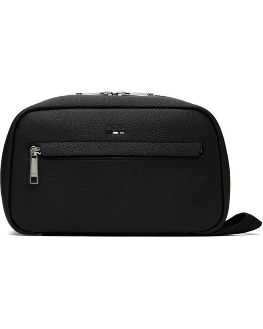 Boss Black Pebble-Grained Faux-Leather Wash Bag for men