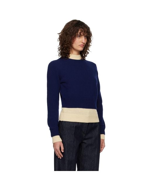 Jil Sander Blue Off- Wool Mock-Neck Sweater
