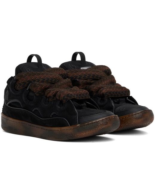 Lanvin Black Leather Curb Sneakers for men