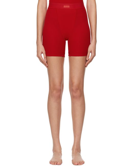 Skims Red Cotton Rib Boxer Shorts