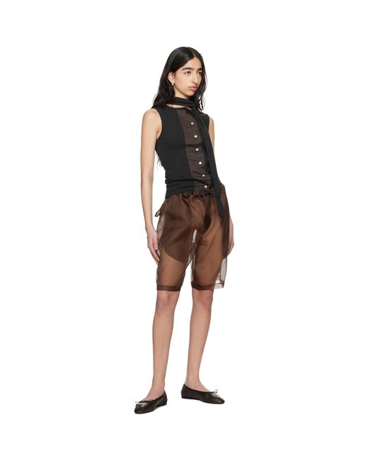 Meta Campania Collective Black Neil Exaggerated See-Through Silk Drawstring Shorts