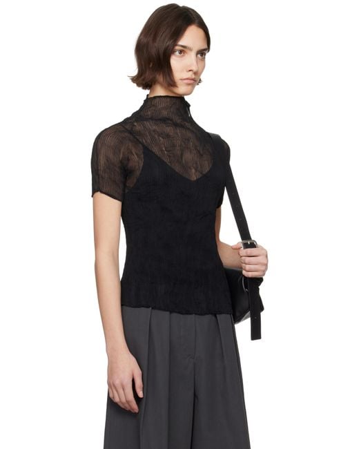 Issey Miyake Black Chiffon Twist Bk/Wt-56 Turtleneck