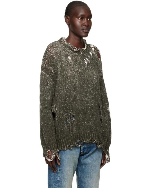 R13 Black Khaki Distressed Oversized Sweater