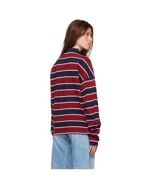 Rhude Red Burgundy & Fontaine Striped L/S Polo