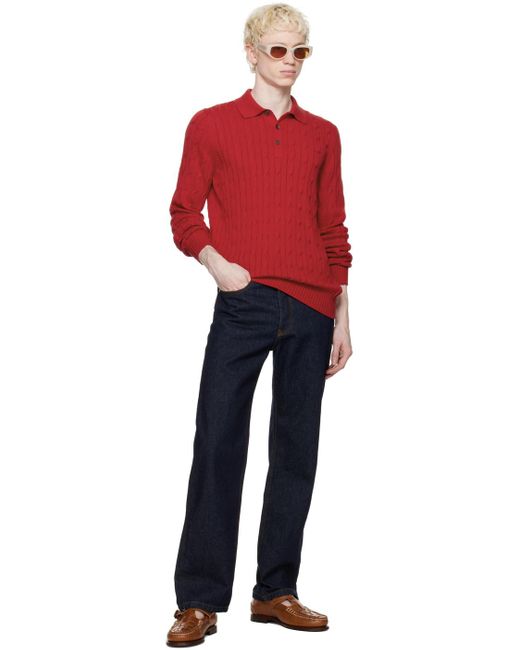 Ghiaia Red Spread Collar Polo for men