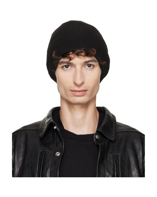 Rick Owens Black Tower Ribbed Beanie for men
