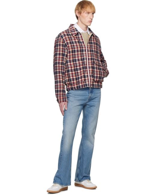 Drake's Red Waxed Madras Tennis Jacket for men