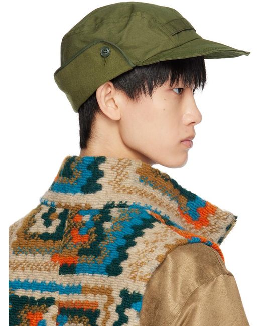 Engineered Garments Green Khaki Poplin Hunter's Cap for men