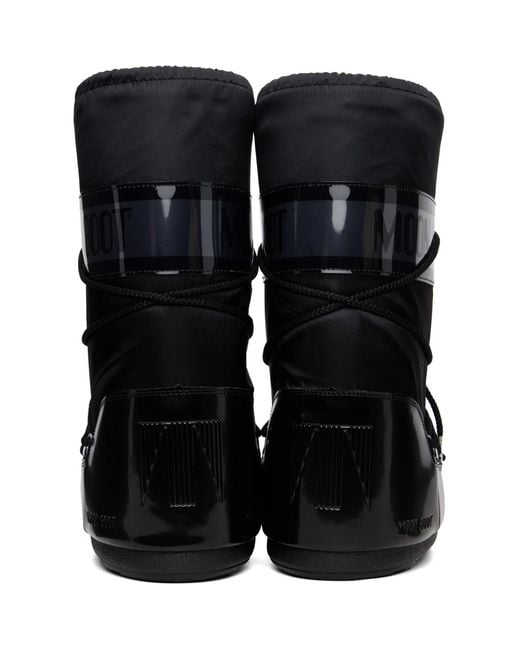 Moon Boot Black Icon Glance Satin Boots for men