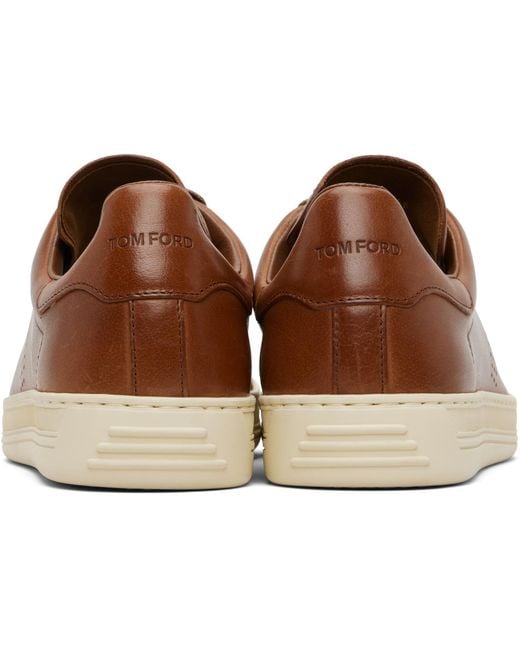 Tom Ford Brown Grain Leather Warwick Sneakers for men