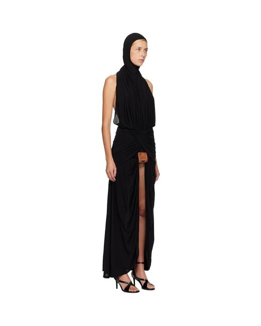 Jean Paul Gaultier Black Stretch Viscose Balaclava Leather Tag Maxi Dress