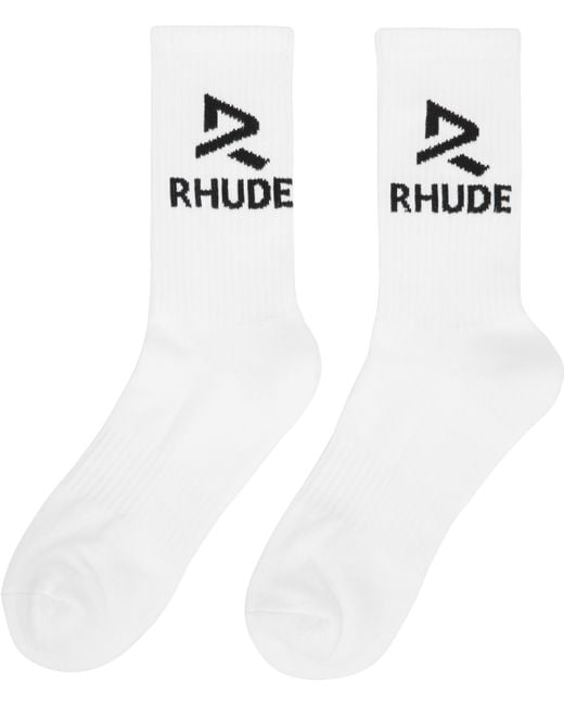 Rhude White Trophy Racing Socks for men