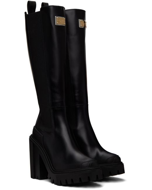 Dolce & Gabbana Black 90mm Logo-plaque Slip-on Boots