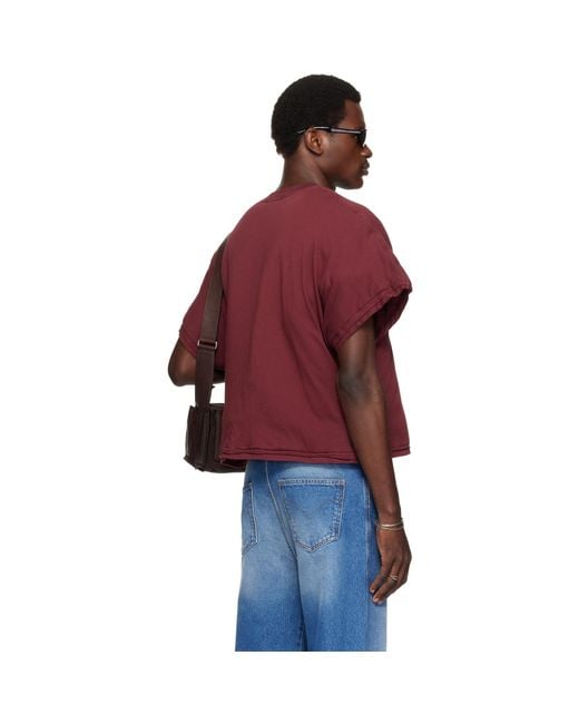 Lu'u Dan Red Burgundy Wadded Pocket T-Shirt for men