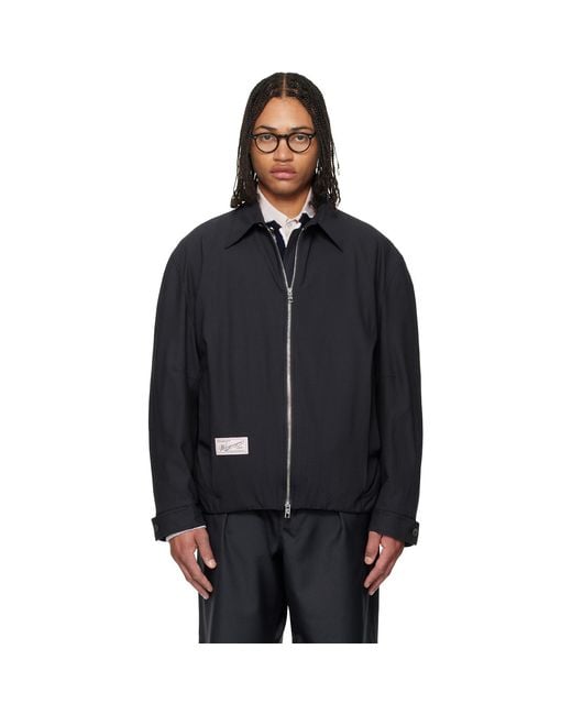 Wooyoungmi Black Pin Stripe Zip-Up Jacket for men