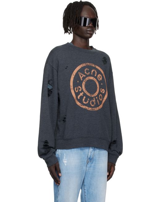 メンズ Acne ブラック ロゴプリント スウェットシャツ Black