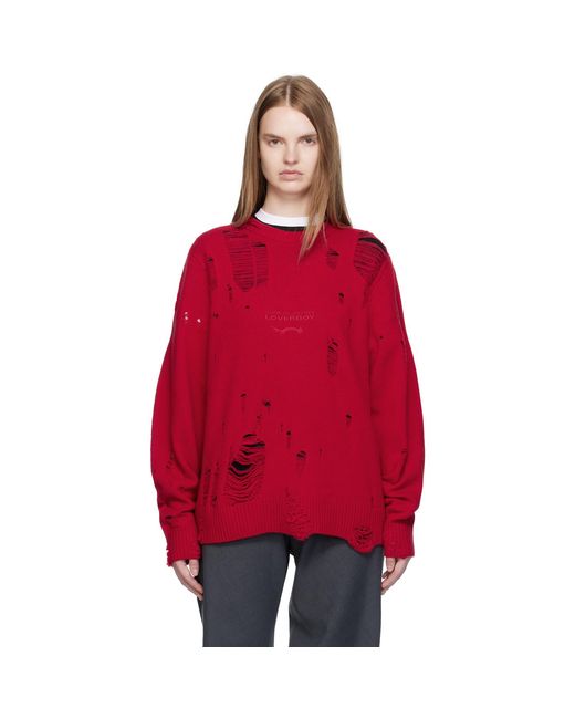 Charles Jeffrey Red Distressed Logo Sweater
