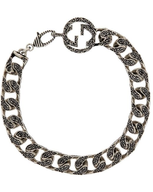 Gucci Black Silver Interlocking G Bracelet for men