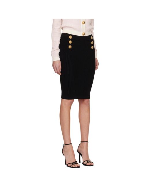 Balmain Black Knee Length Knit Midi Skirt
